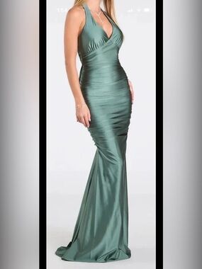 Windsor Sage Green Satin Mermaid Gown